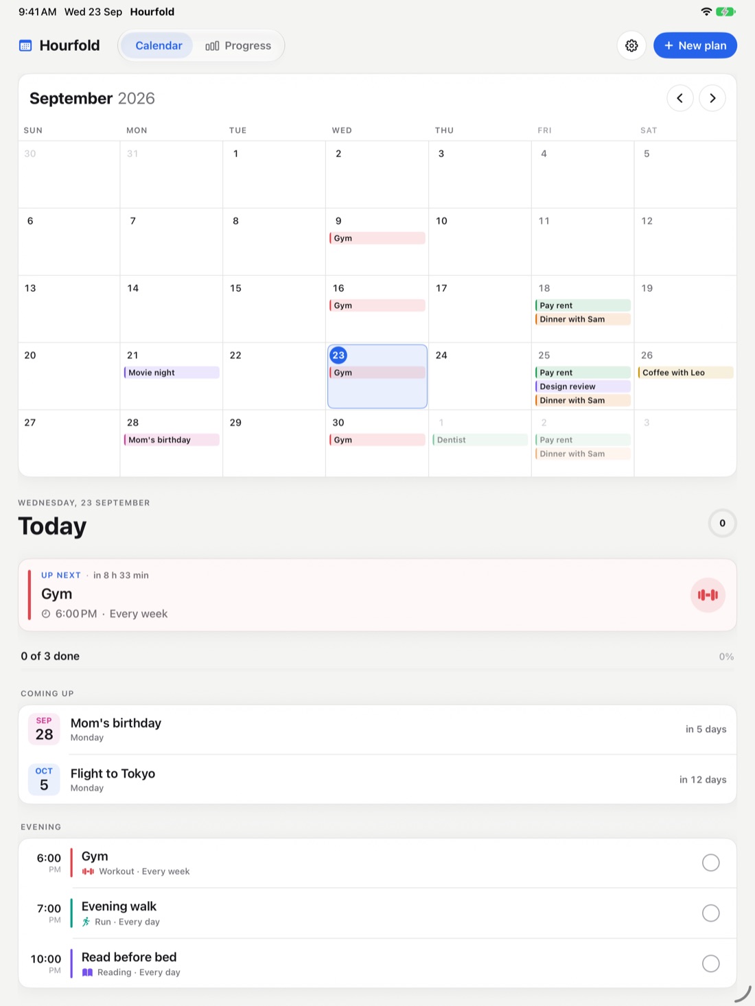 Hourfold on iPad with the month and today together